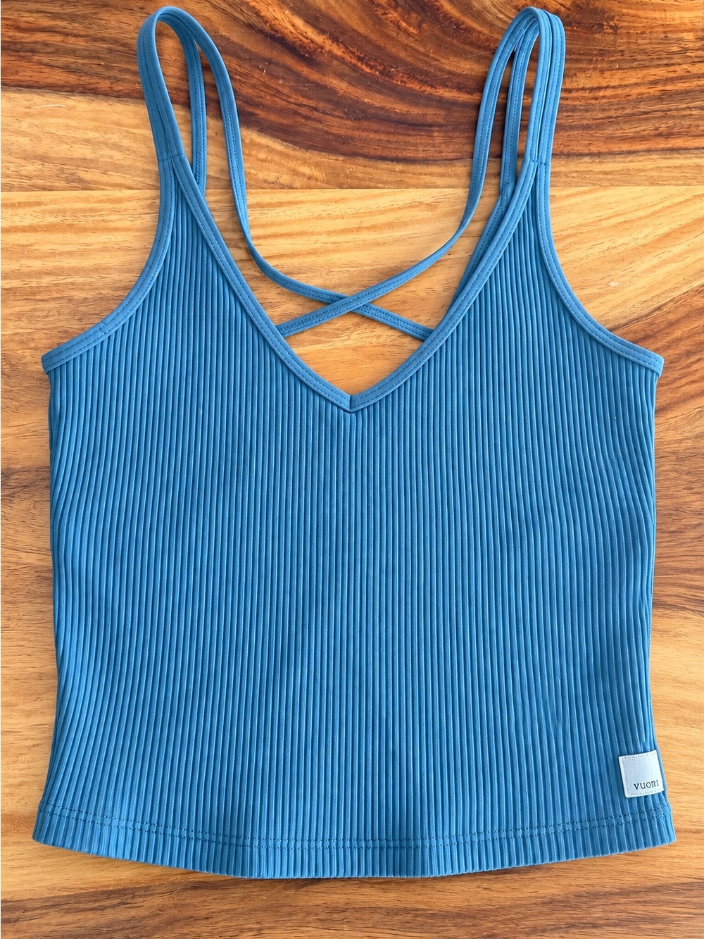 Vuori Blue Ribbed Crisscross Cropped Camisole